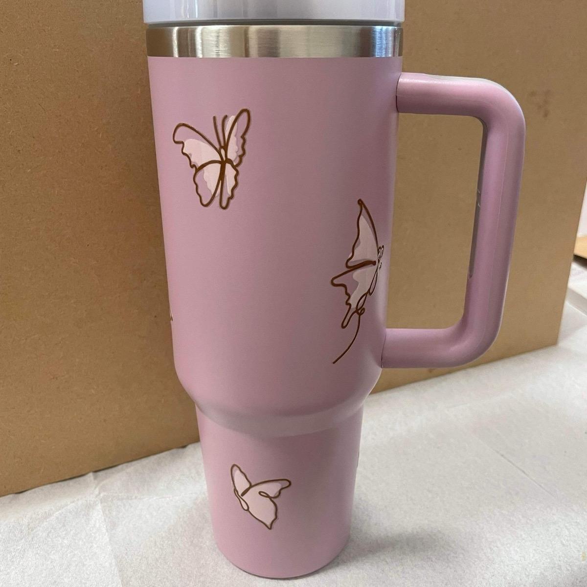 Butterfly print 40oz Hot/Cold Dupe flask with handle and straw