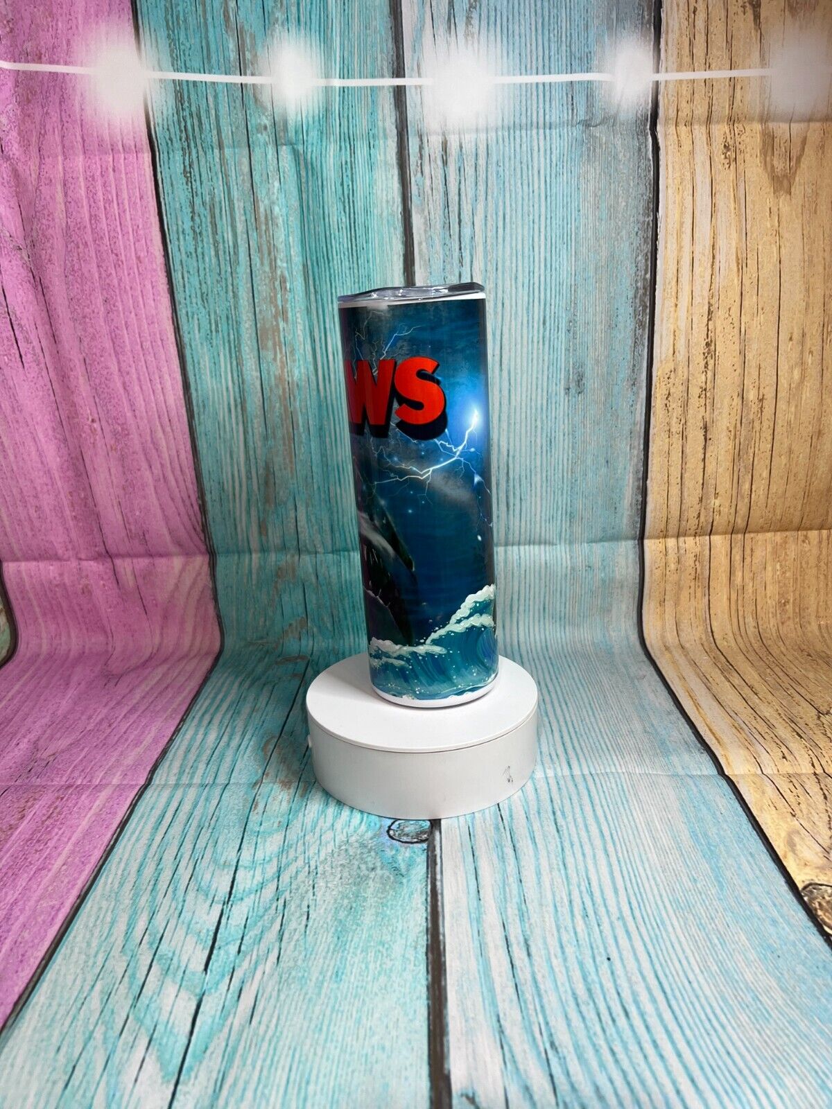 Jaws inspired stainless steel 20oz skinny tumbler with straw - Hot/Cold