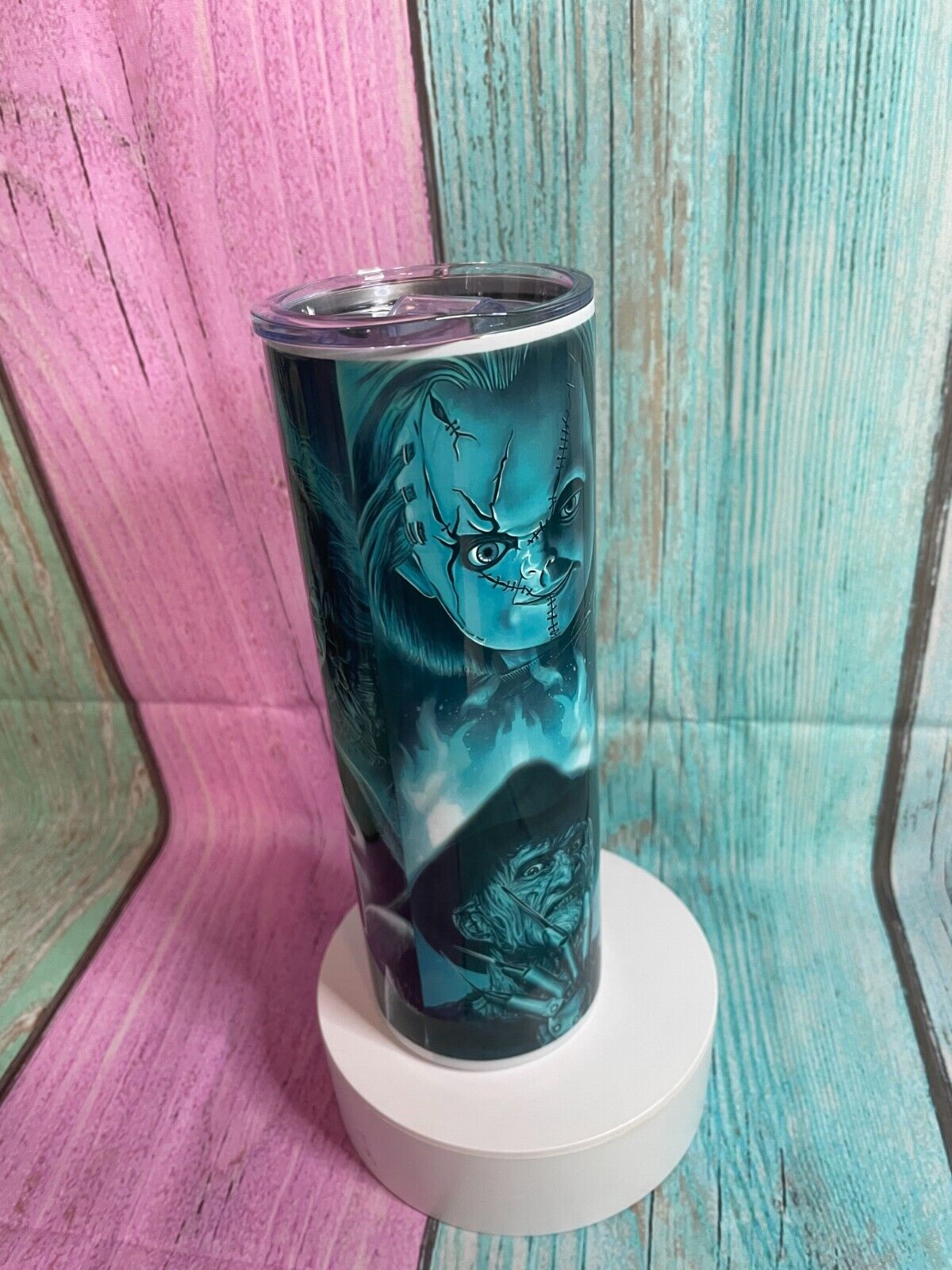 Ghost style horror design stainless steel 20oz skinny tumbler with straw