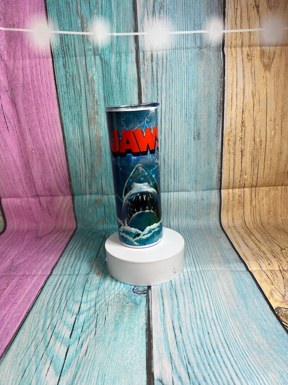 Jaws inspired stainless steel 20oz skinny tumbler with straw - Hot/Cold