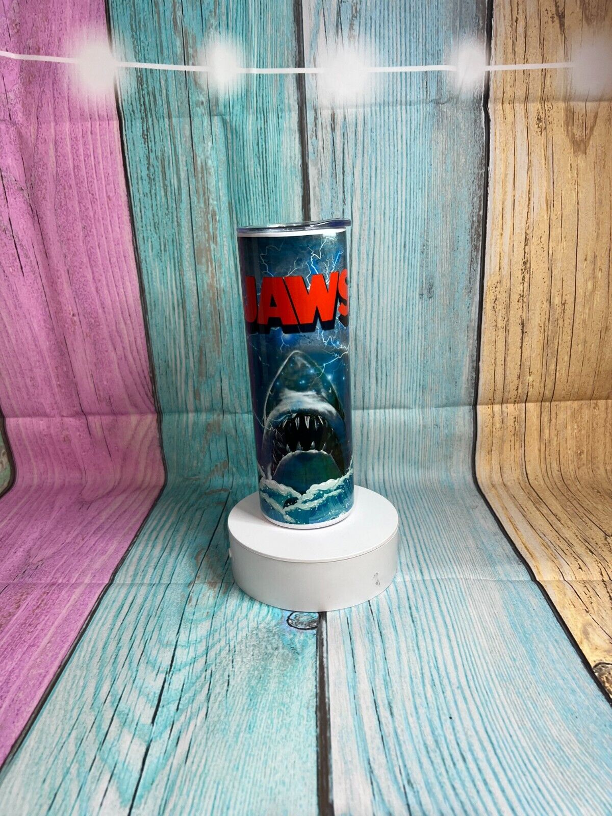 Jaws inspired stainless steel 20oz skinny tumbler with straw - Hot/Cold