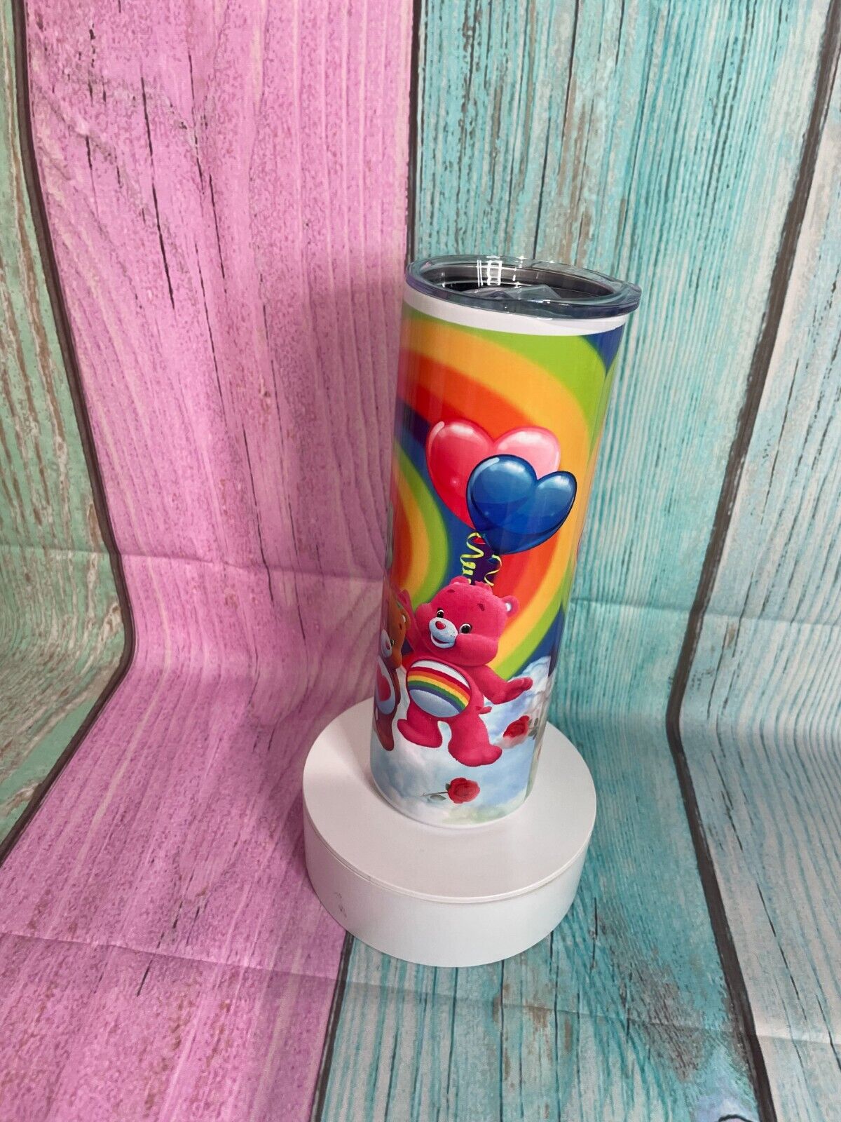 Carebears inspired stainless steel 20oz skinny tumbler with straw Hot/Cold Insulated