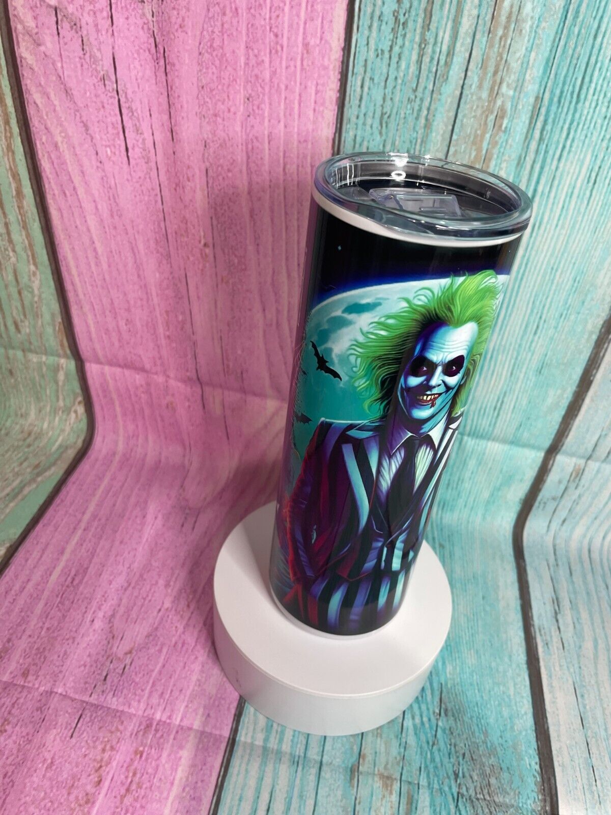 Beetle Juice inspired stainless steel 20oz skinny tumbler with straw