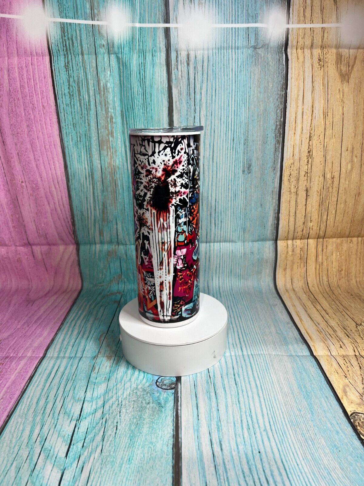 Banksy inspired insulated stainless steel 20oz skinny tumbler with straw
