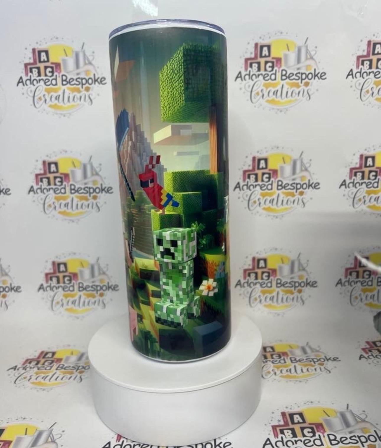 Minecraft stainless steel 20oz skinny tumbler with lid and straw.