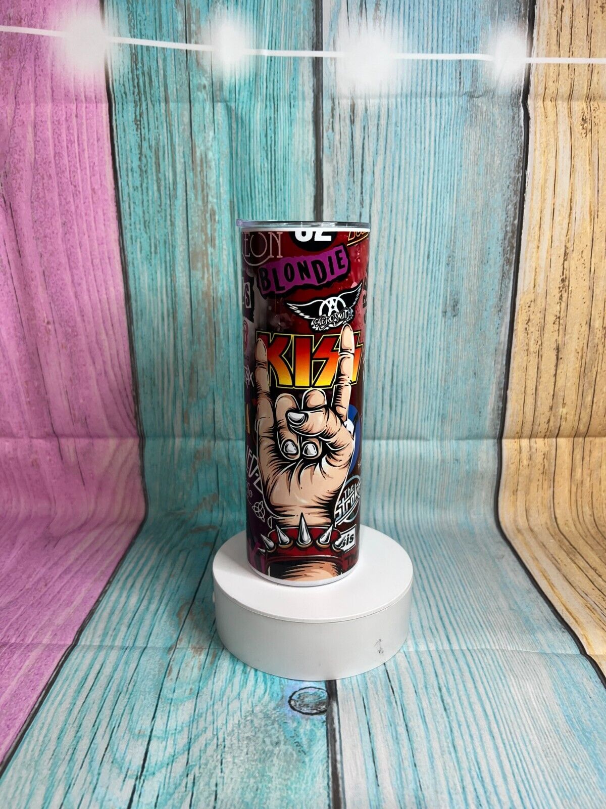 Rock and Roll Bands inspired stainless steel 20oz skinny tumbler with straw