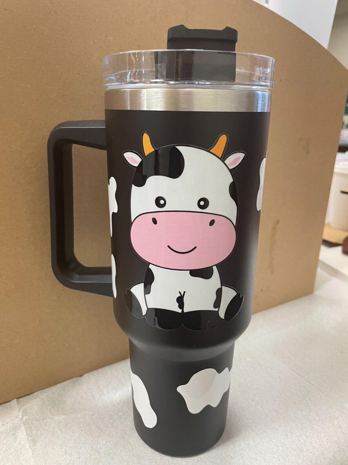 Cute Cow with cow print 40oz insulated Tumbler with lid & Straw, Hot & Cold