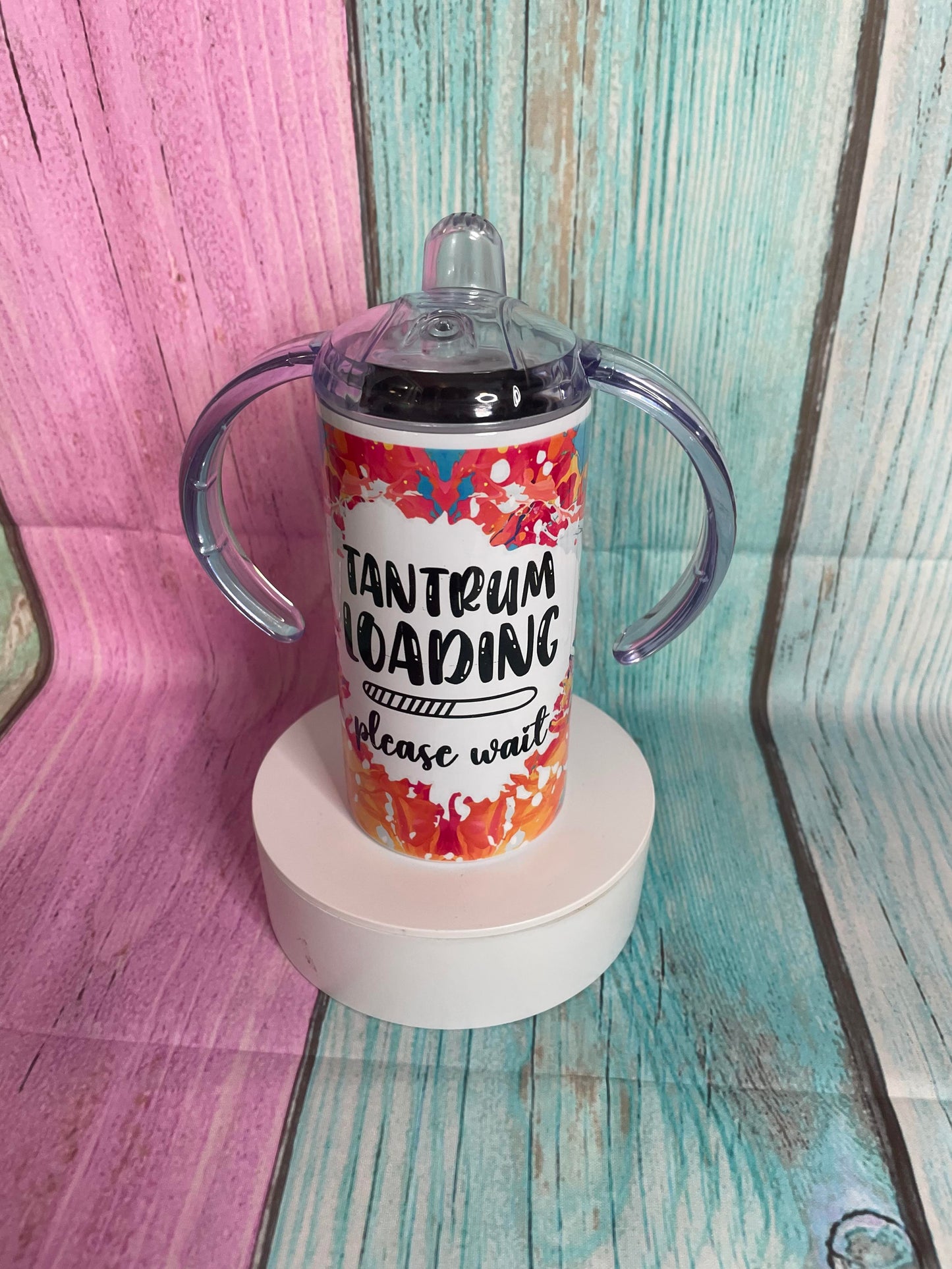 Funny 'Tantrum Loading' Sippy Cup with two lids and straw, Perfect for toddlers, water bottle. Sippy Cup Tumbler Children's drinks bottle