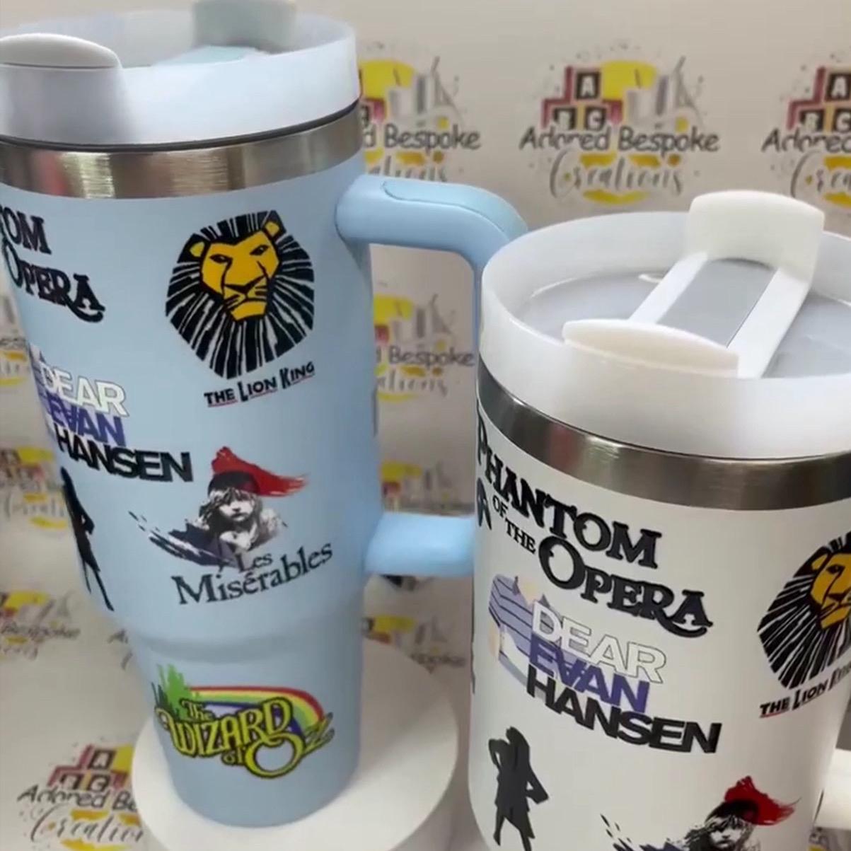 Musical print 40oz flask with handle and straw