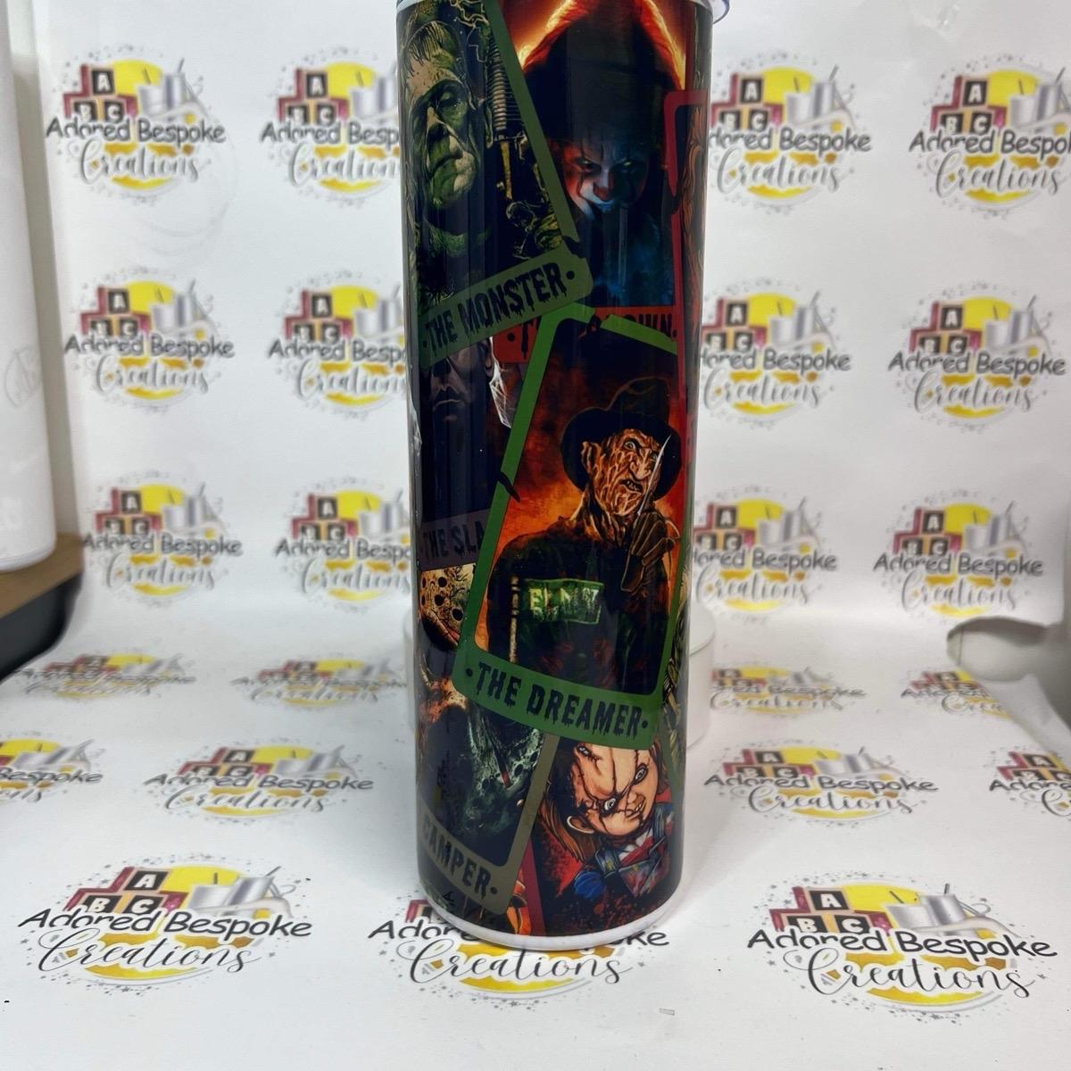 Horror Icons Polaroid Stainless Steel Skinny tumbler with straw Drinkware Water Bottles Lid Cup Reusable Portable