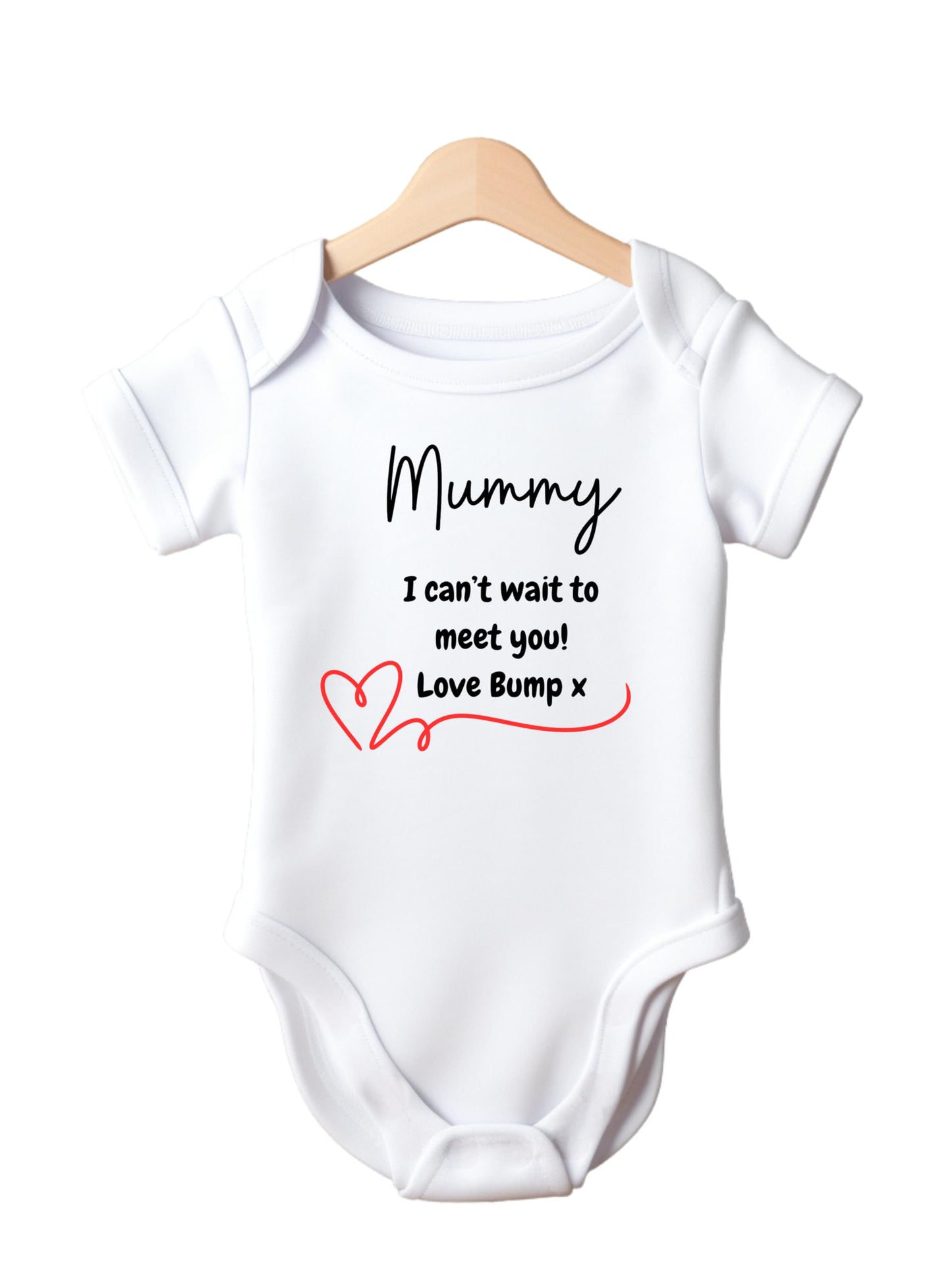 Sweet message to Mummy from Bump baby vest, White Cotton, 'Mummy I Can't Wait to Meet You' Message