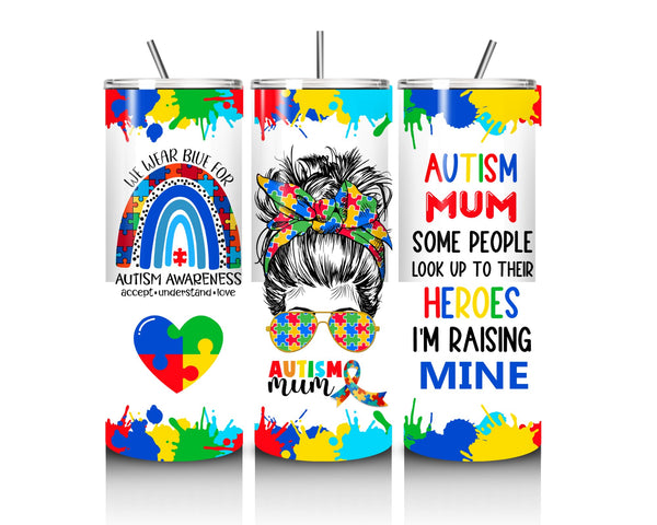 Autism Awareness Double Walled, Stainless Steel, 20oz Tumbler, Autism Mum Design, Multicolour,