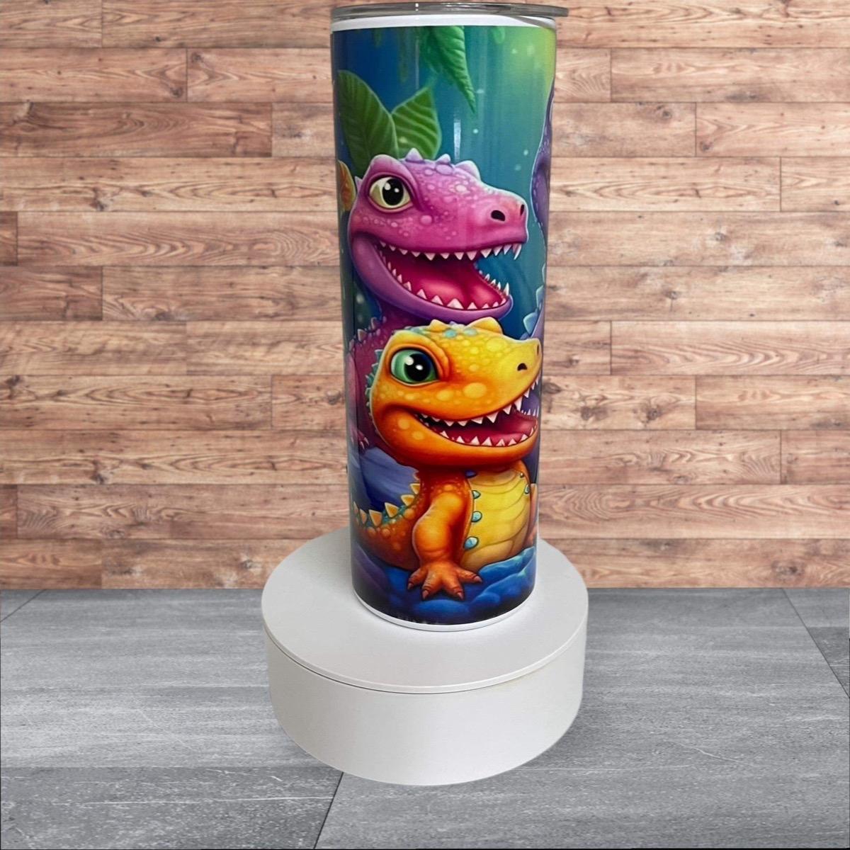 Dinosaur 20oz Stainless Steel Skinny tumbler with straw Drinkware Reusable