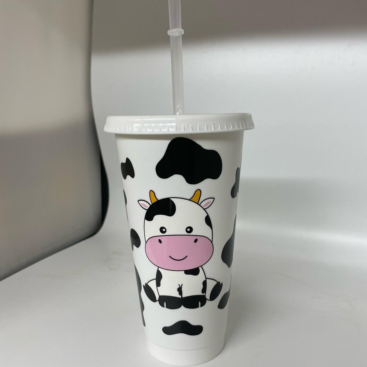 Cute Cow, cow print cold cup, 24oz tumbler with lid & straw cute cow