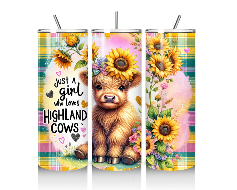 Just a girl who loves Highland Cows 20oz Stainless Steel Tumbler with Lid & Straw - Cute Design for Hot & Cold Drinks - Cup, Drinkware