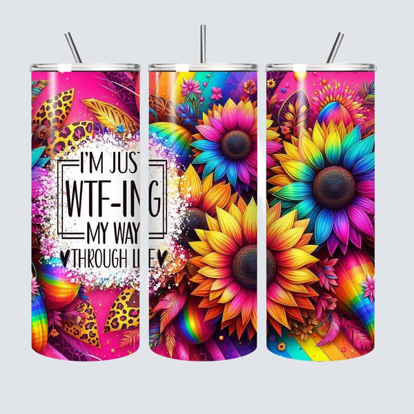 Funny 'I'm Just WTF-ING my way through Life' 20oz Stainless Steel Tumbler with Lid and Straw for Hot and Cold Drinks - Drinkware, Mugs