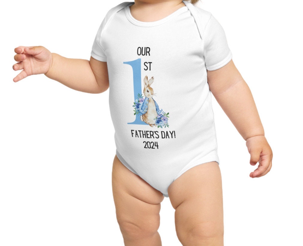 Peter rabbit/ Flopsy Rabbit happy 1st Father’s Day baby grow pink or blue