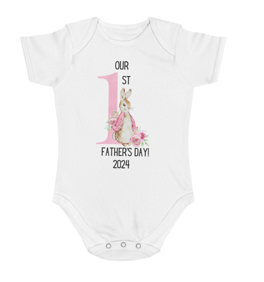 Peter rabbit/ Flopsy Rabbit happy 1st Father’s Day baby grow pink or blue