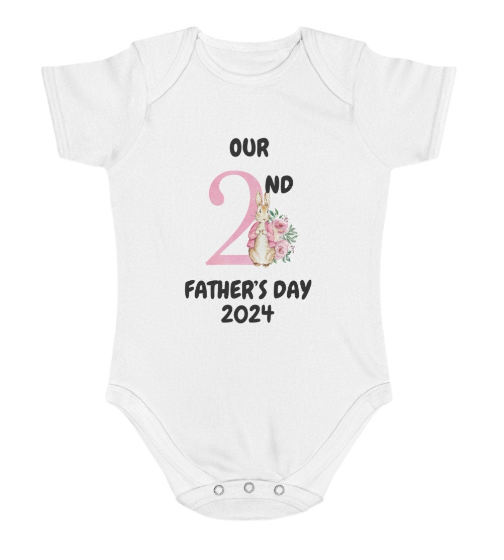 Peter rabbit/ Flopsy Rabbit happy 2nd Father’s Day baby grow pink or blue