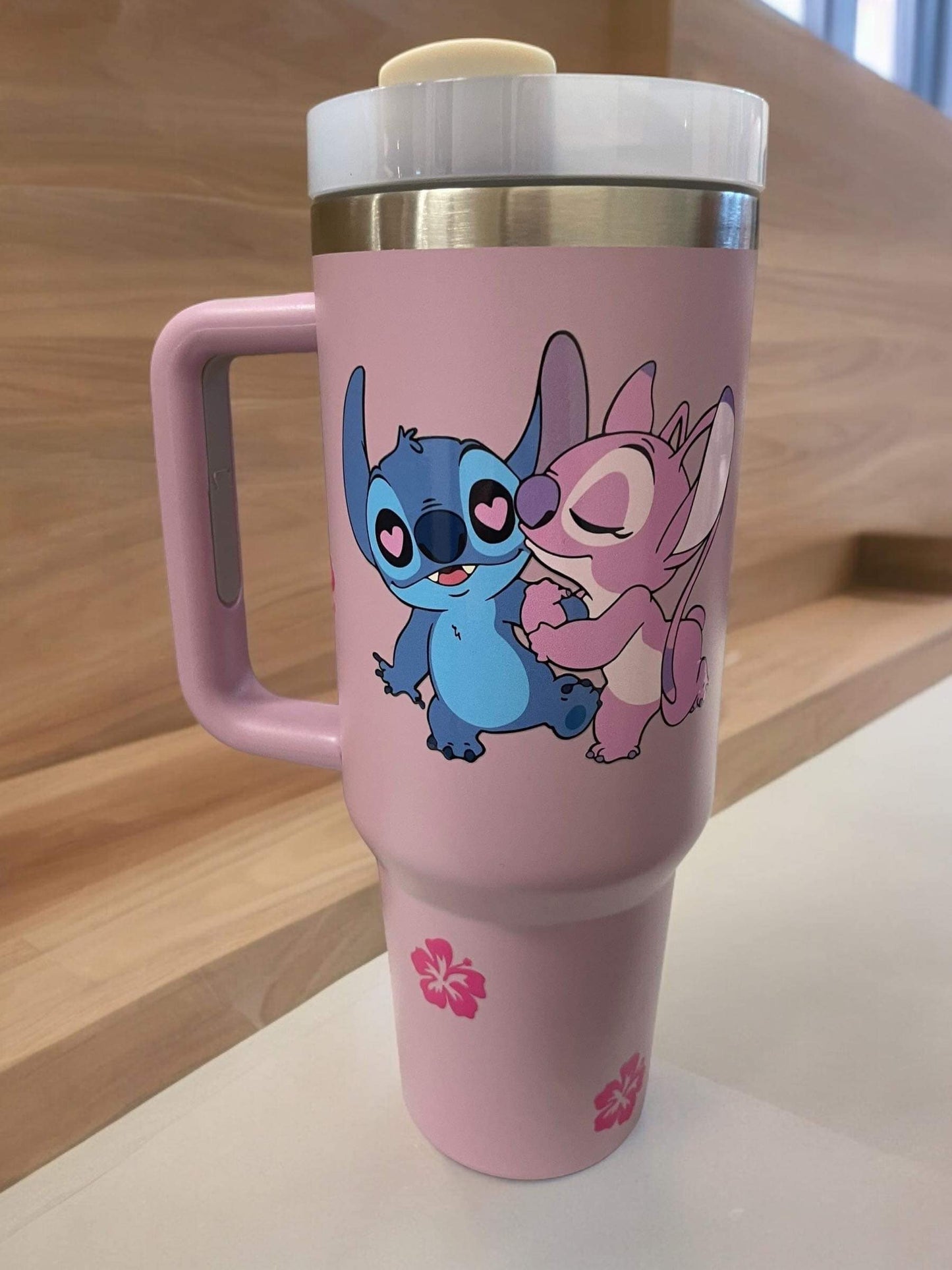 Stitch and Angel 40oz Stanley dupe with handle and straw