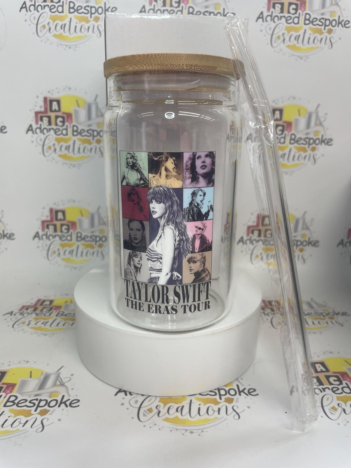 Taylor swift eras tour glass Libbey can with bamboo lid and glass straw