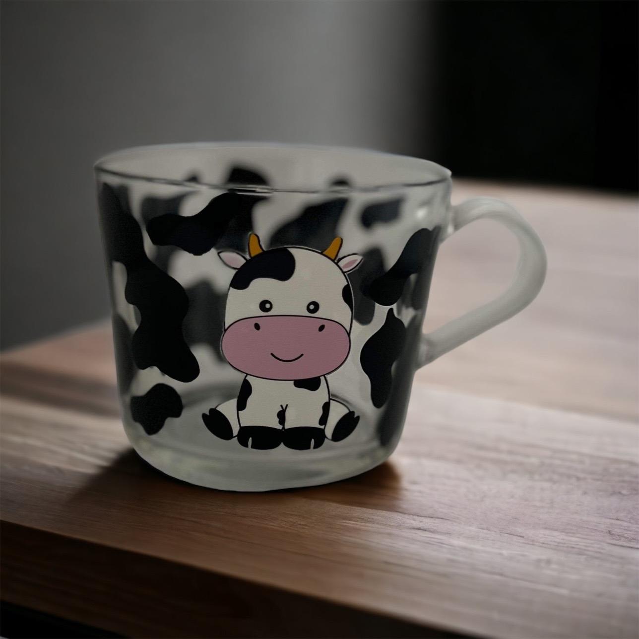 Cute Cow & cow print glass coffee mug Cup Drinkware  Reusable Washable Beverage