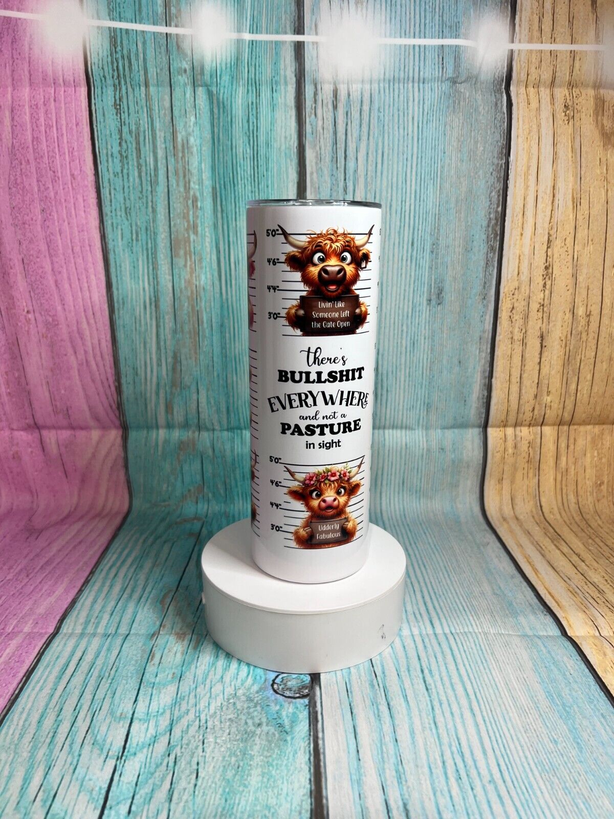 Funny Cow pasture jail swearing mugshot insulated 20oz skinny tumbler with straw