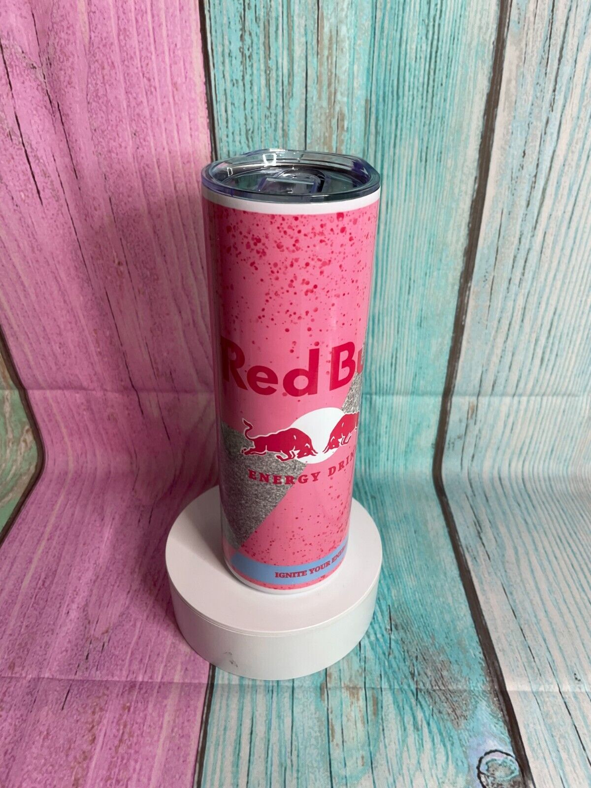 Pink glitter red bull inspired stainless steel 20oz skinny tumbler with straw