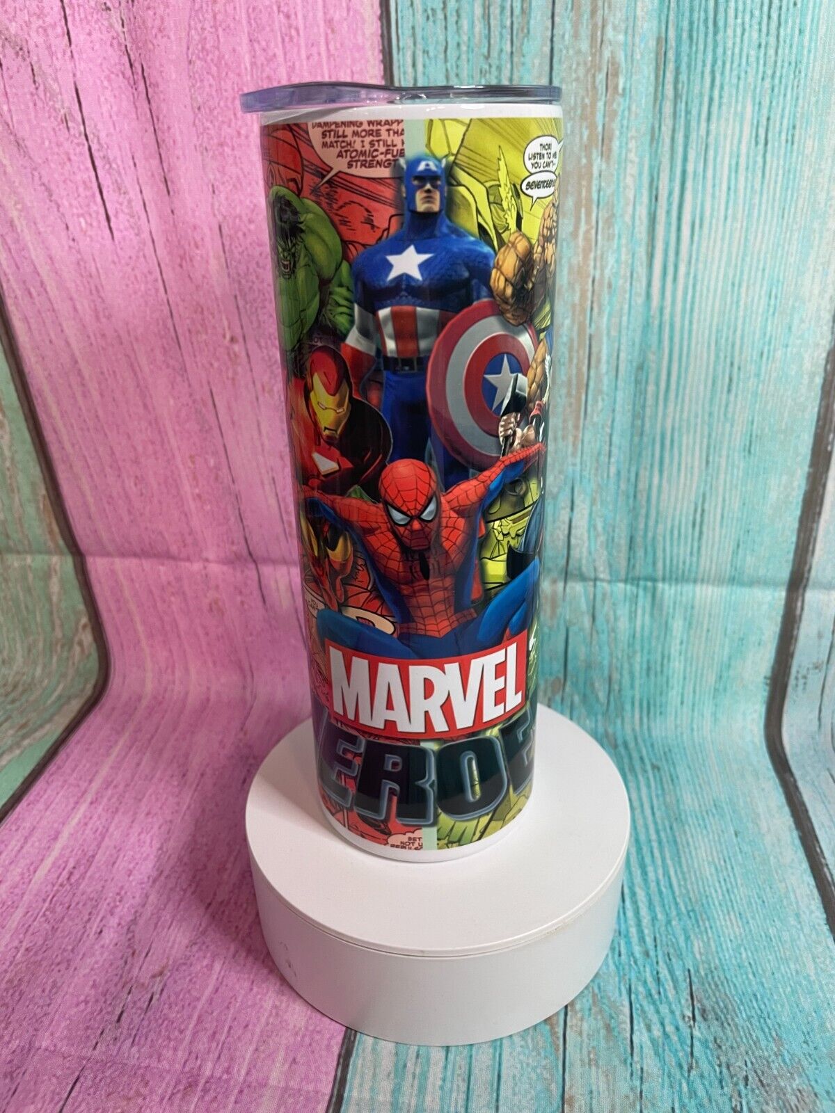 Marvel Heroes Design 20oz Skinny Tumbler, insulated Stainless Steel Hot/Cold