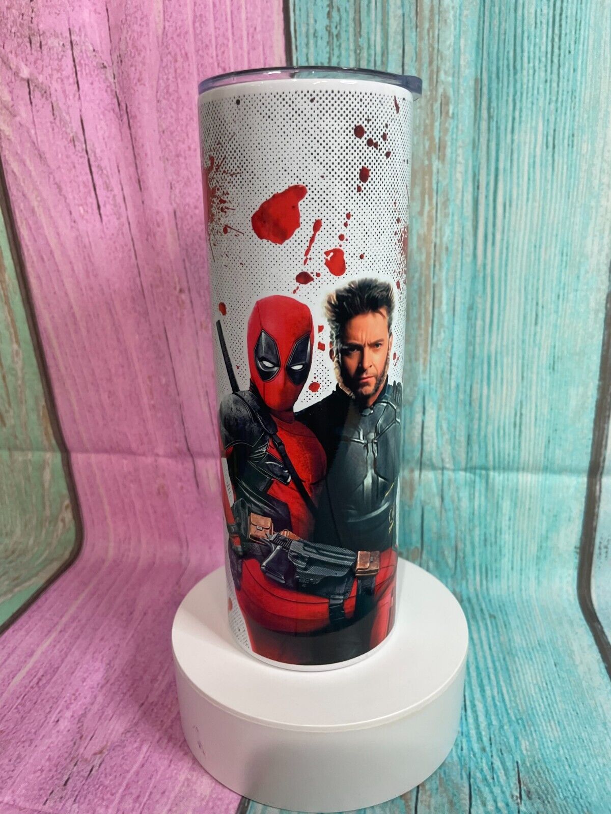 Deadpool & Wolverine inspired stainless steel 20oz skinny tumbler with straw, Hot/Cold, Insulated