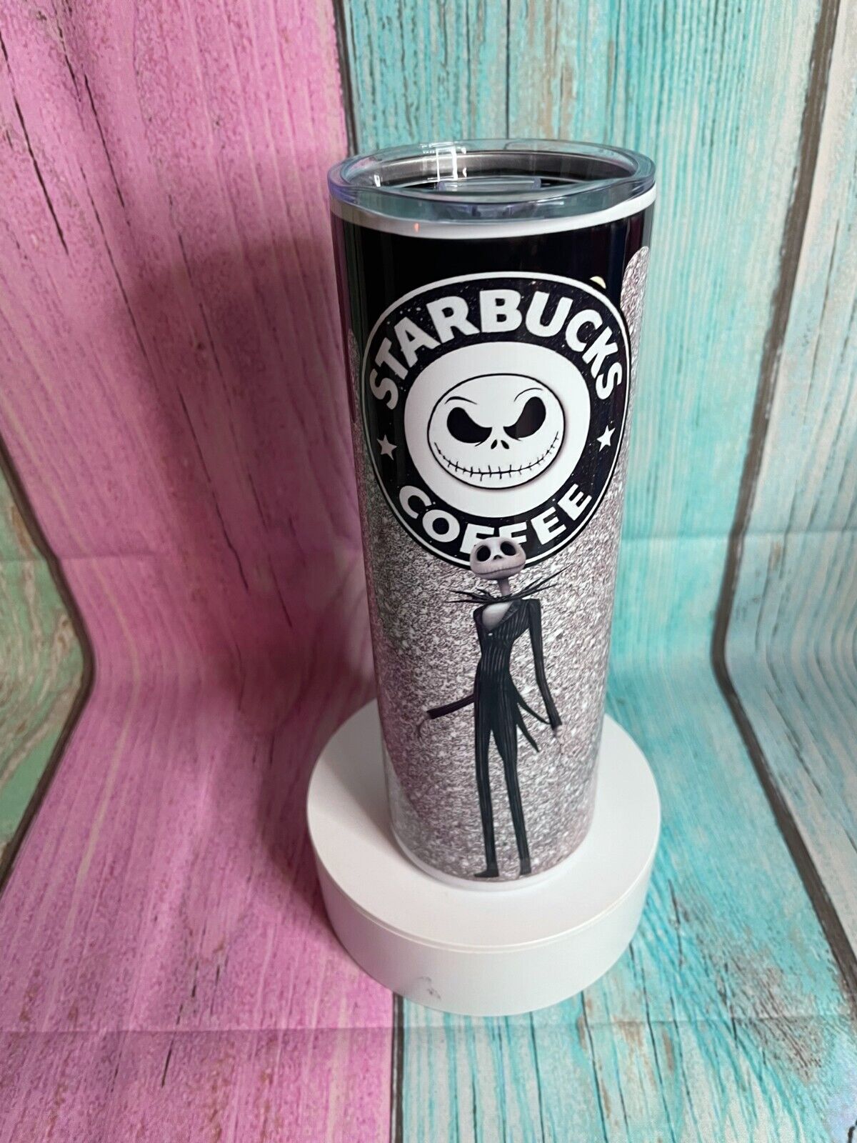Jack Skellington design stainless steel 20oz Skinny tumbler with straw Hot/Cold