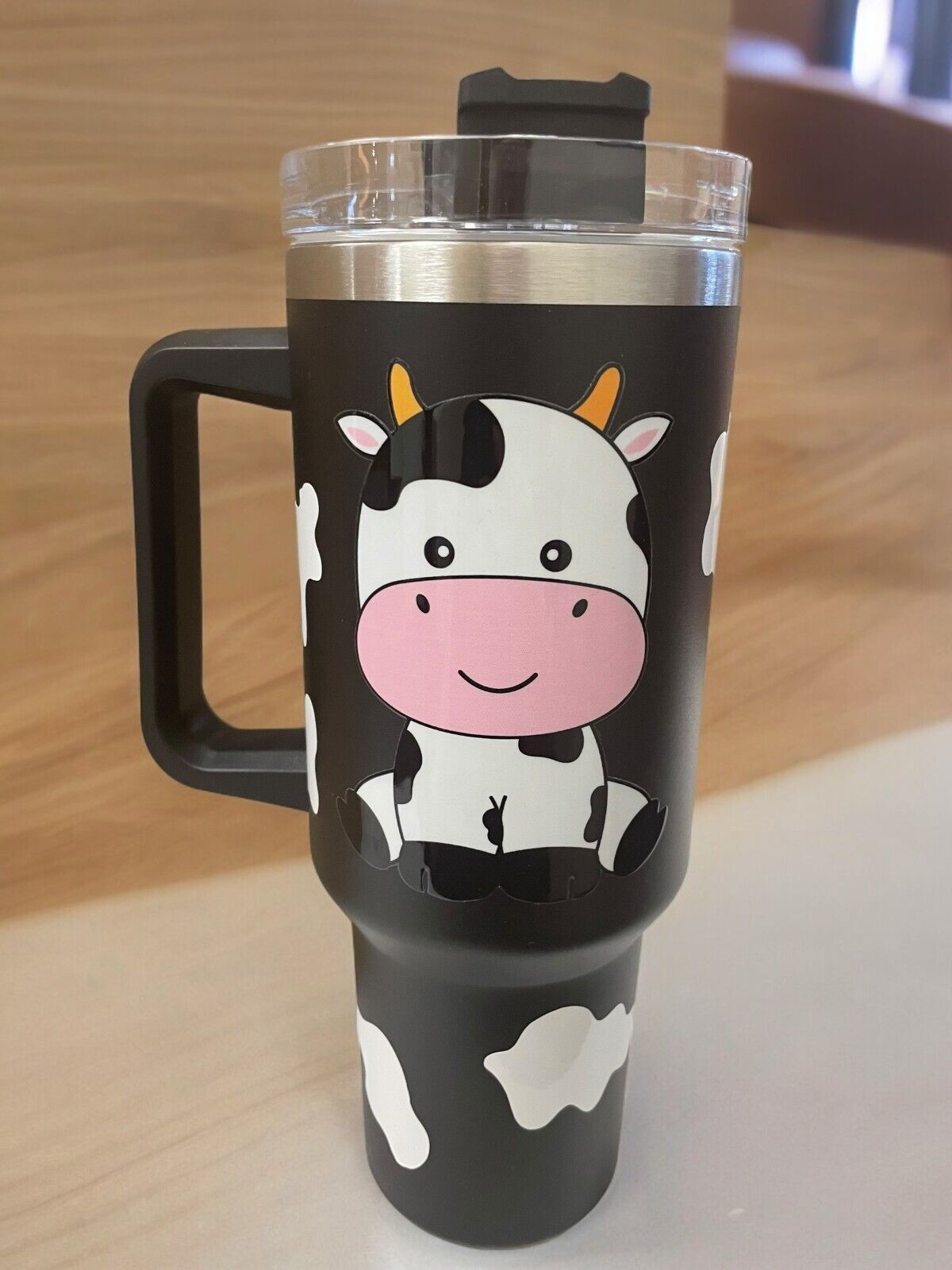 Cute Cow with cow print 40oz insulated Tumbler with lid & Straw, Hot & Cold