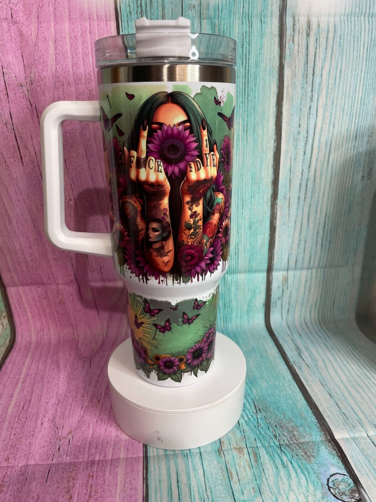 F*ck This F*ck That 40oz insulated tumbler with handle and straw stainless steel