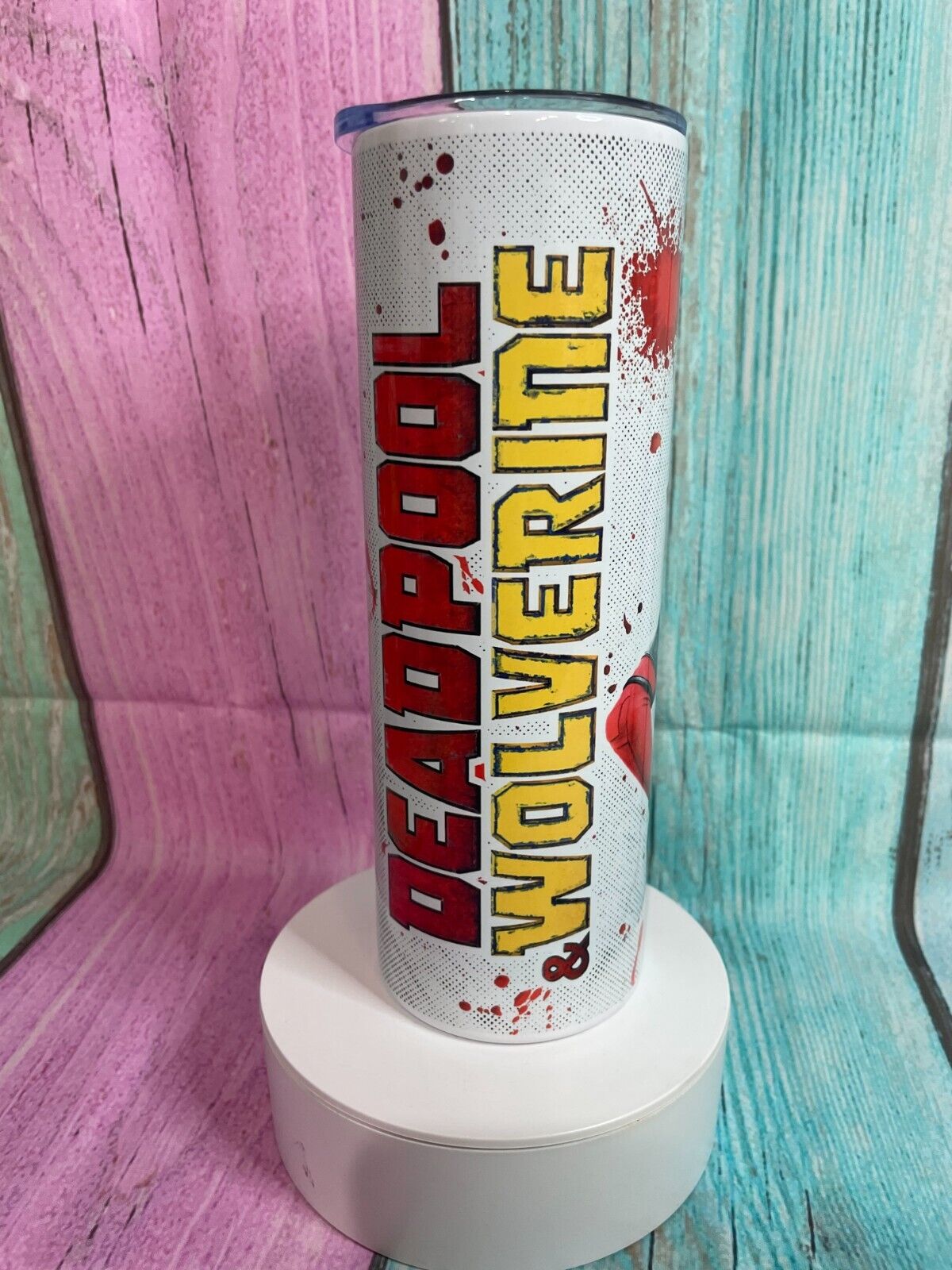 Deadpool & Wolverine inspired stainless steel 20oz skinny tumbler with straw, Hot/Cold, Insulated