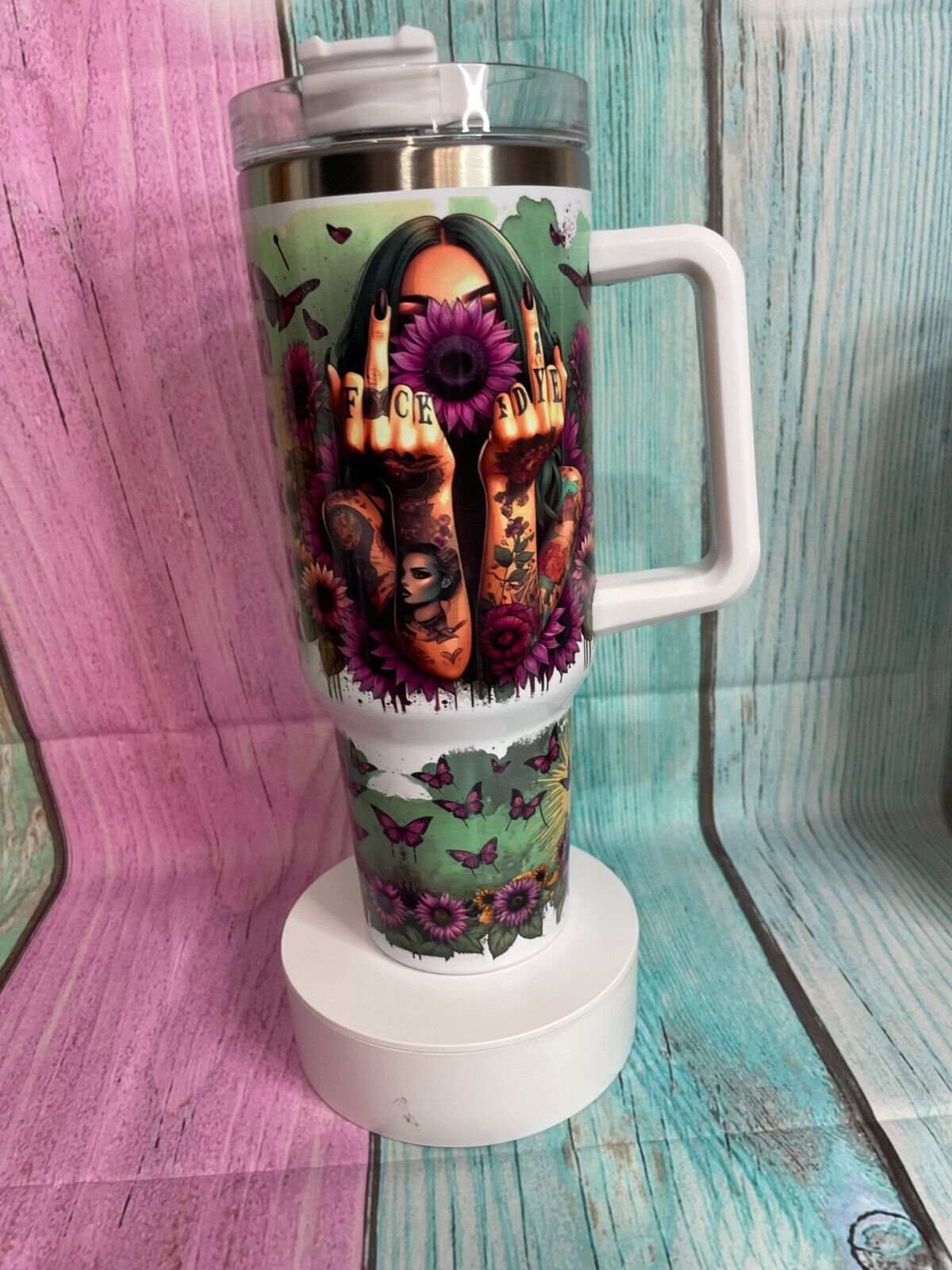 F*ck This F*ck That 40oz insulated tumbler with handle and straw stainless steel