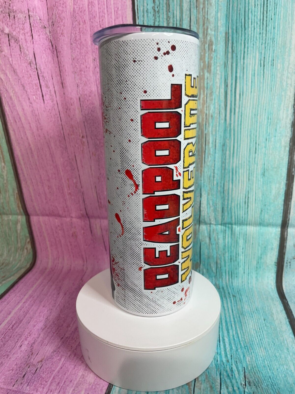 Deadpool & Wolverine inspired stainless steel 20oz skinny tumbler with straw, Hot/Cold, Insulated