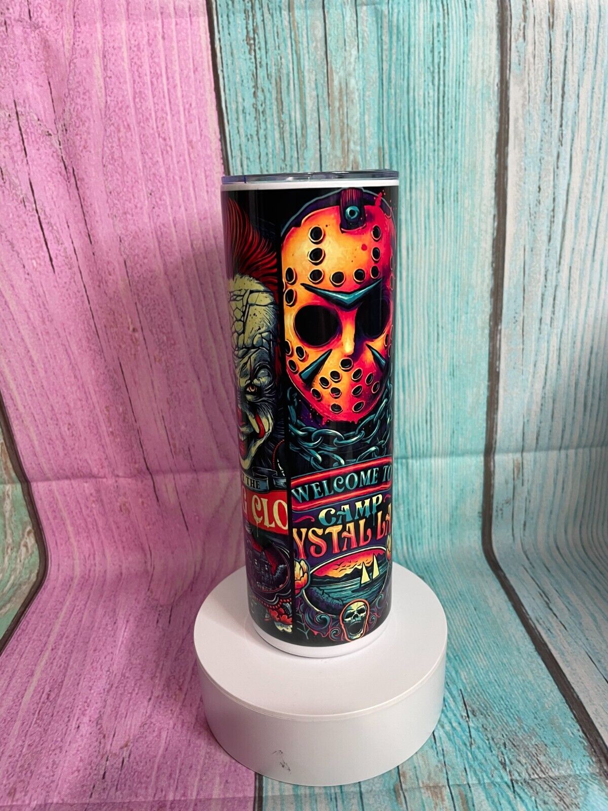 Horror icons circus inspired stainless steel 20oz Skinny tumbler with straw Insulated Hot/Cold