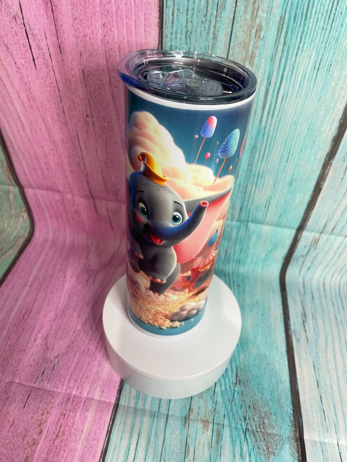 Dumbo inspired stainless steel 20oz skinny tumbler with straw, water bottle