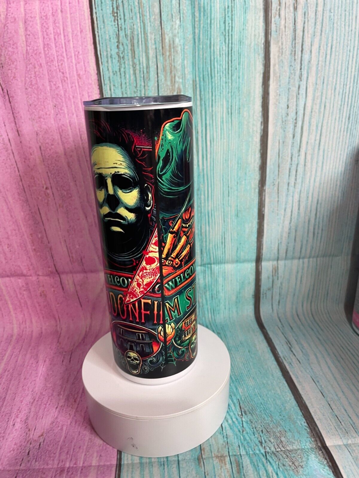 Horror icons circus inspired stainless steel 20oz Skinny tumbler with straw Insulated Hot/Cold