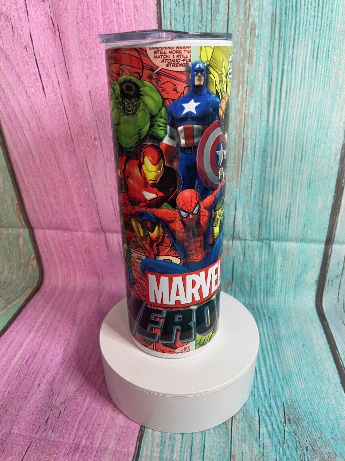 Marvel Heroes Design 20oz Skinny Tumbler, insulated Stainless Steel Hot/Cold
