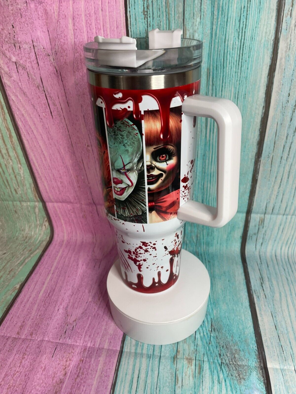 Horror Slideshow 40oz insulated tumbler Water Bottle with handle, lid & Straw Hot/Cold