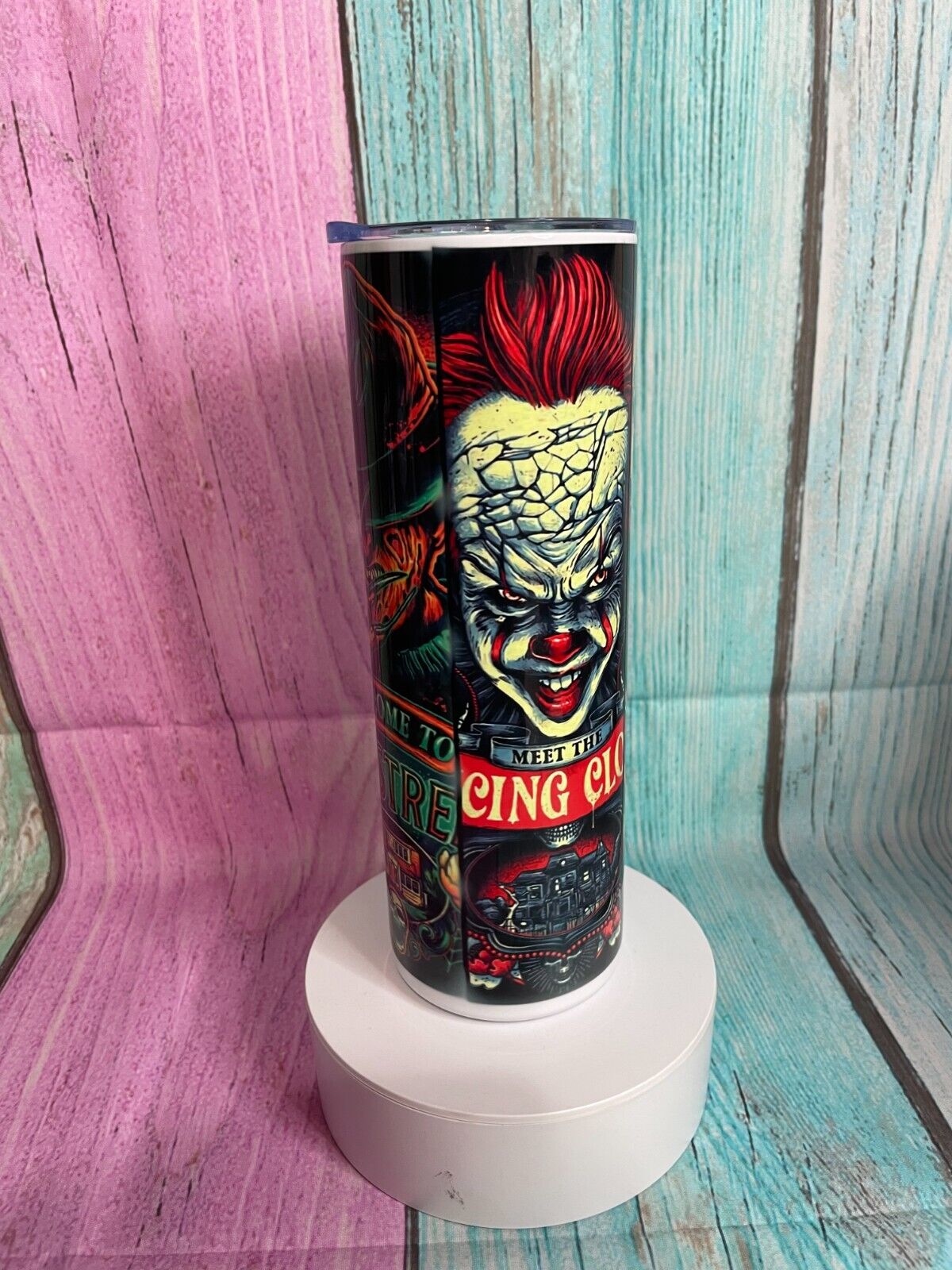 Horror icons circus inspired stainless steel 20oz Skinny tumbler with straw Insulated Hot/Cold