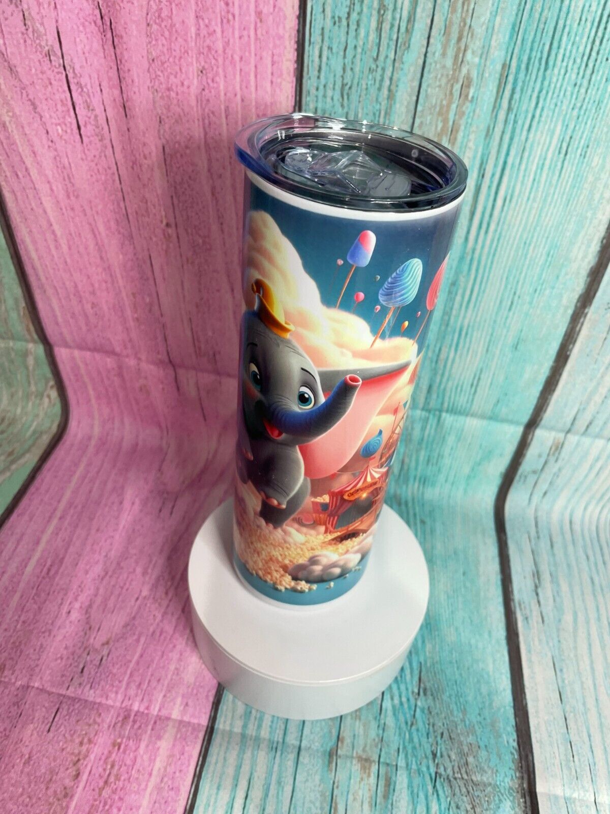 Dumbo inspired stainless steel 20oz skinny tumbler with straw, water bottle