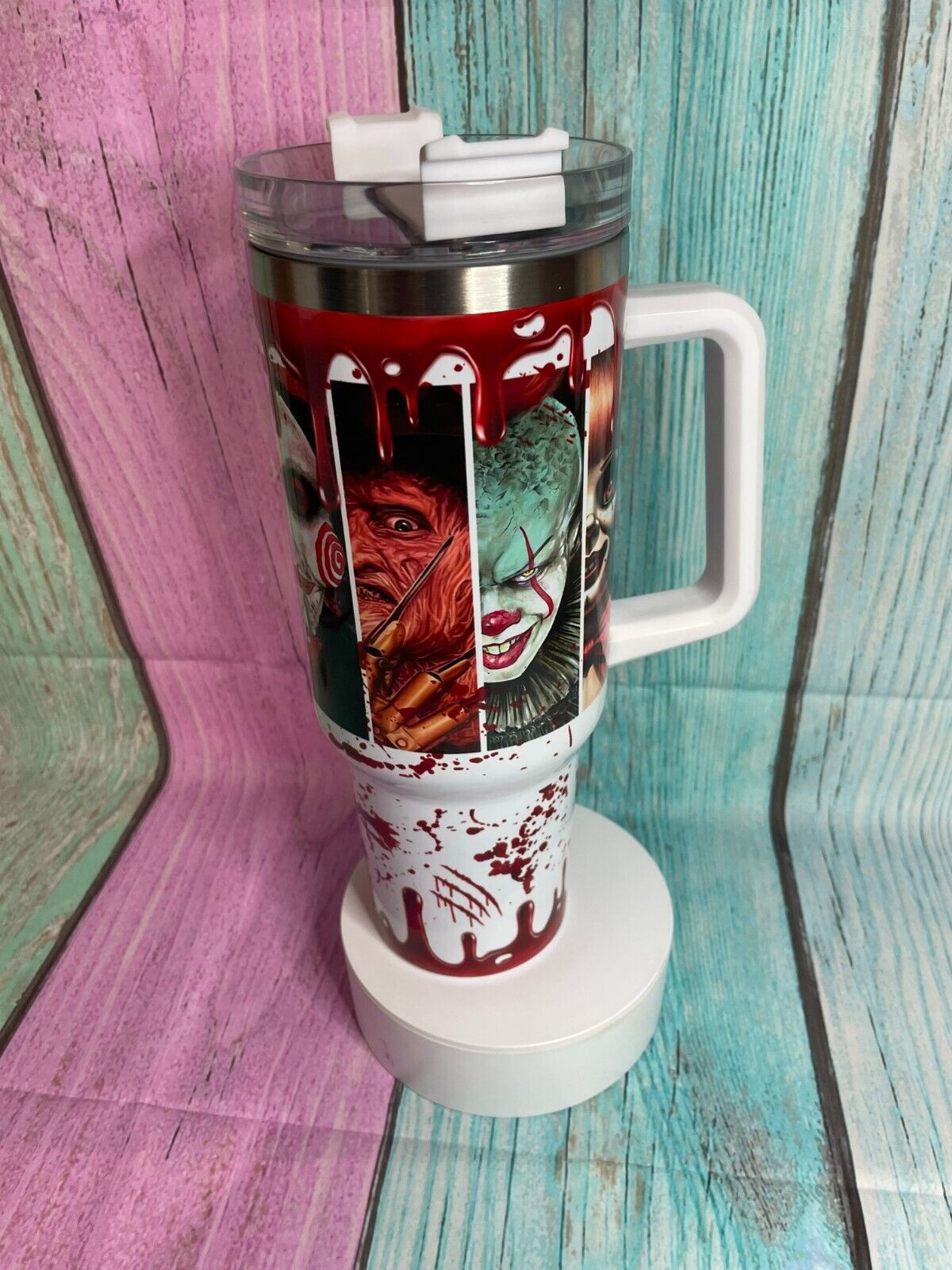Horror Slideshow 40oz insulated tumbler Water Bottle with handle, lid & Straw Hot/Cold