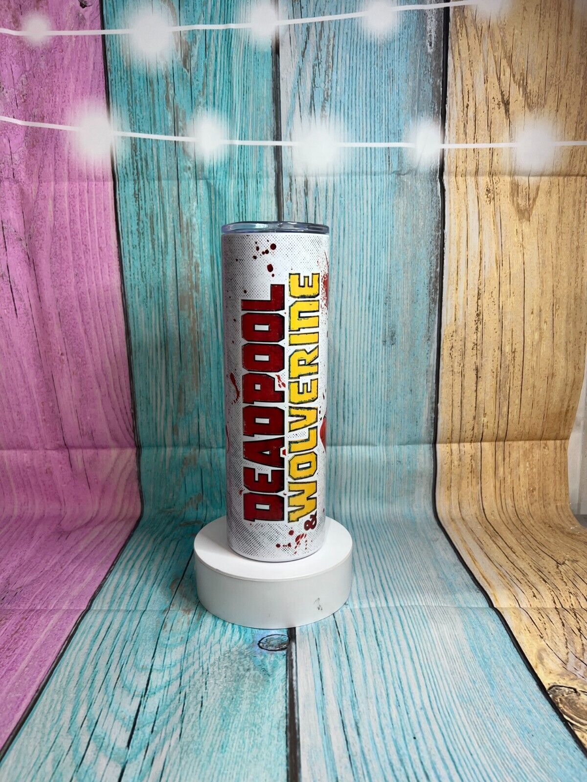 Deadpool & Wolverine inspired stainless steel 20oz skinny tumbler with straw, Hot/Cold, Insulated