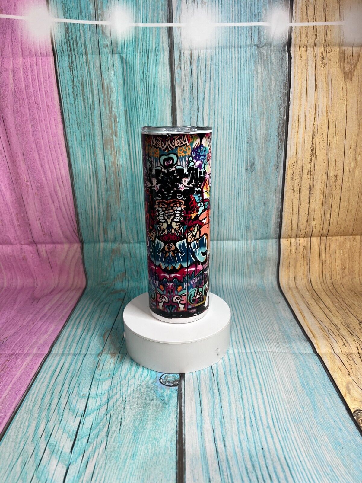 Banksy inspired insulated stainless steel 20oz skinny tumbler with straw