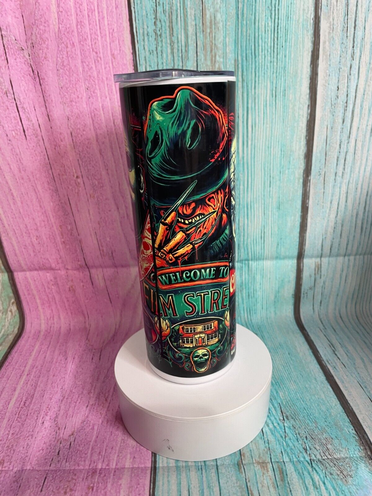 Horror icons circus inspired stainless steel 20oz Skinny tumbler with straw Insulated Hot/Cold