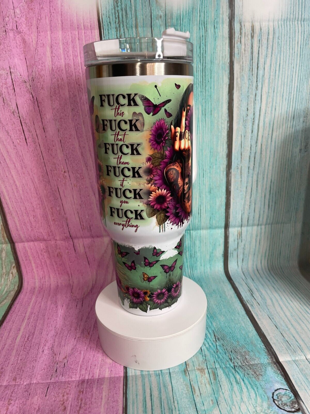 F*ck This F*ck That 40oz insulated tumbler with handle and straw stainless steel