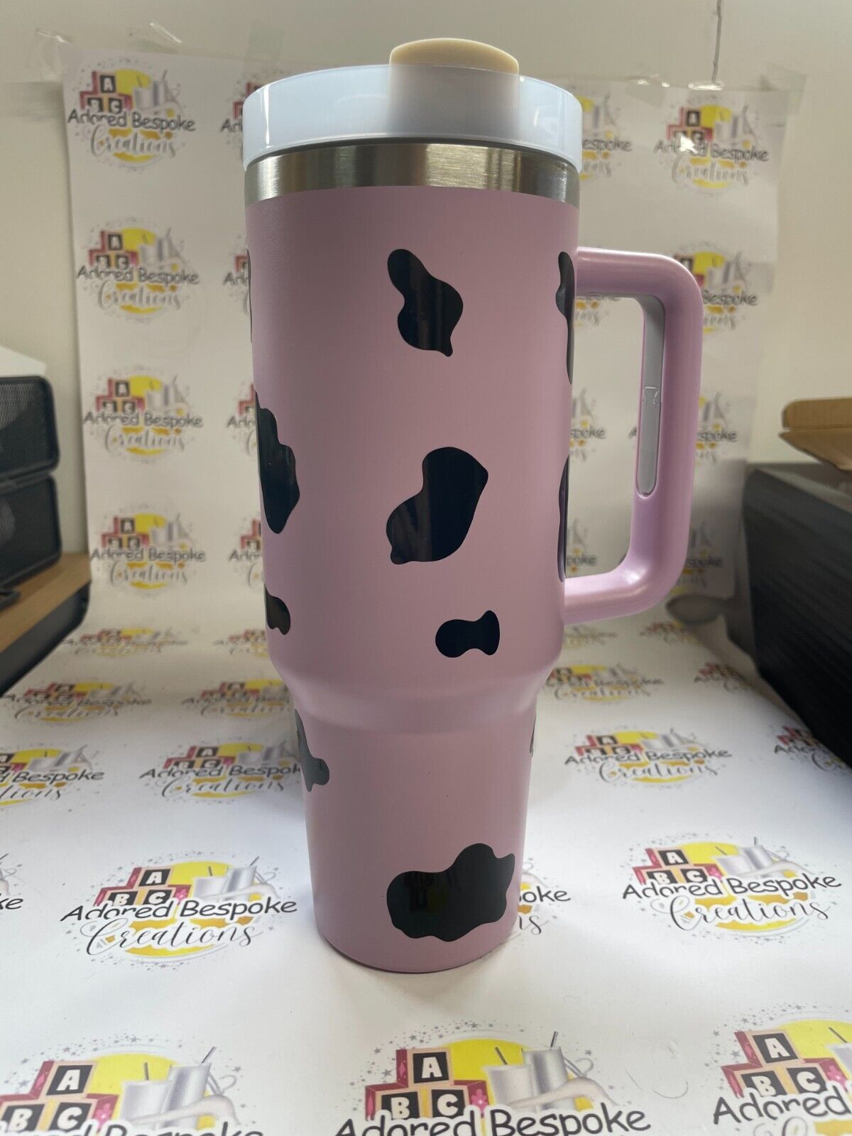 Cute Cow with cow print 40oz insulated Tumbler with lid & Straw, Hot & Cold