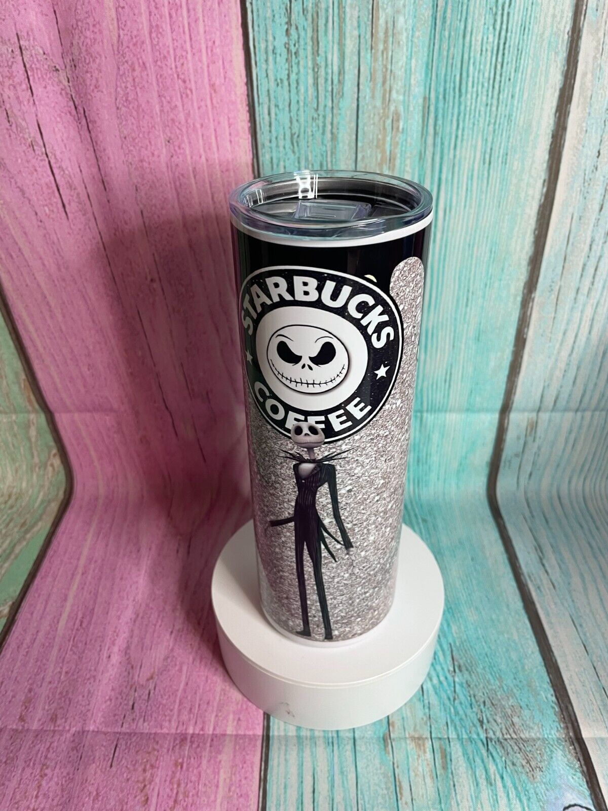Jack Skellington design stainless steel 20oz Skinny tumbler with straw Hot/Cold
